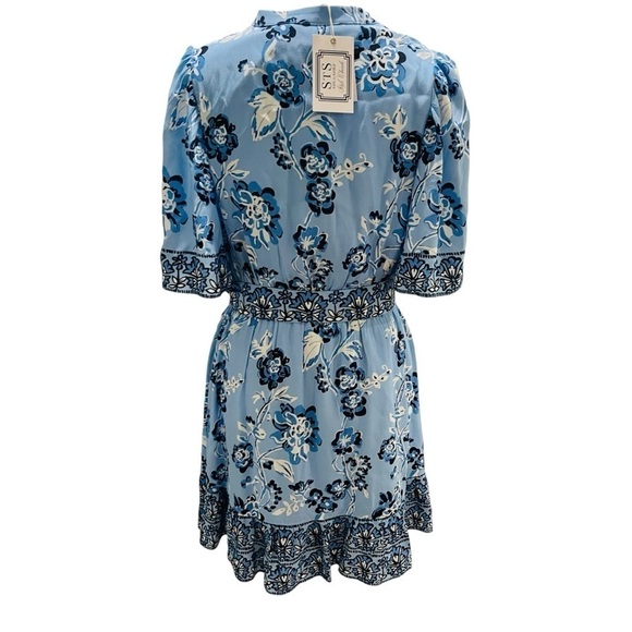 SAIL to SABLE Style Charade Placid Floral Belted Ruffle Hem Shirt Dress MEDIUM - Picture 5 of 14